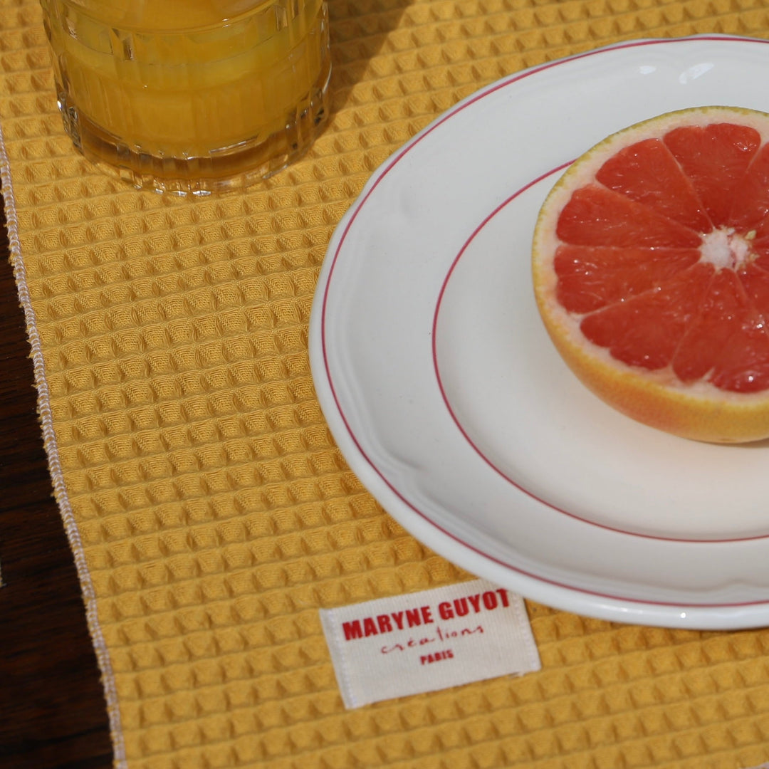 Set de table uni texturé - Gaufre moutarde - Lot de 2