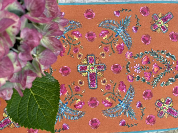 Sets de table - Tissu anti-tâches - Motifs fleurs - Fond uni rouille Sets de table Maison Datcha