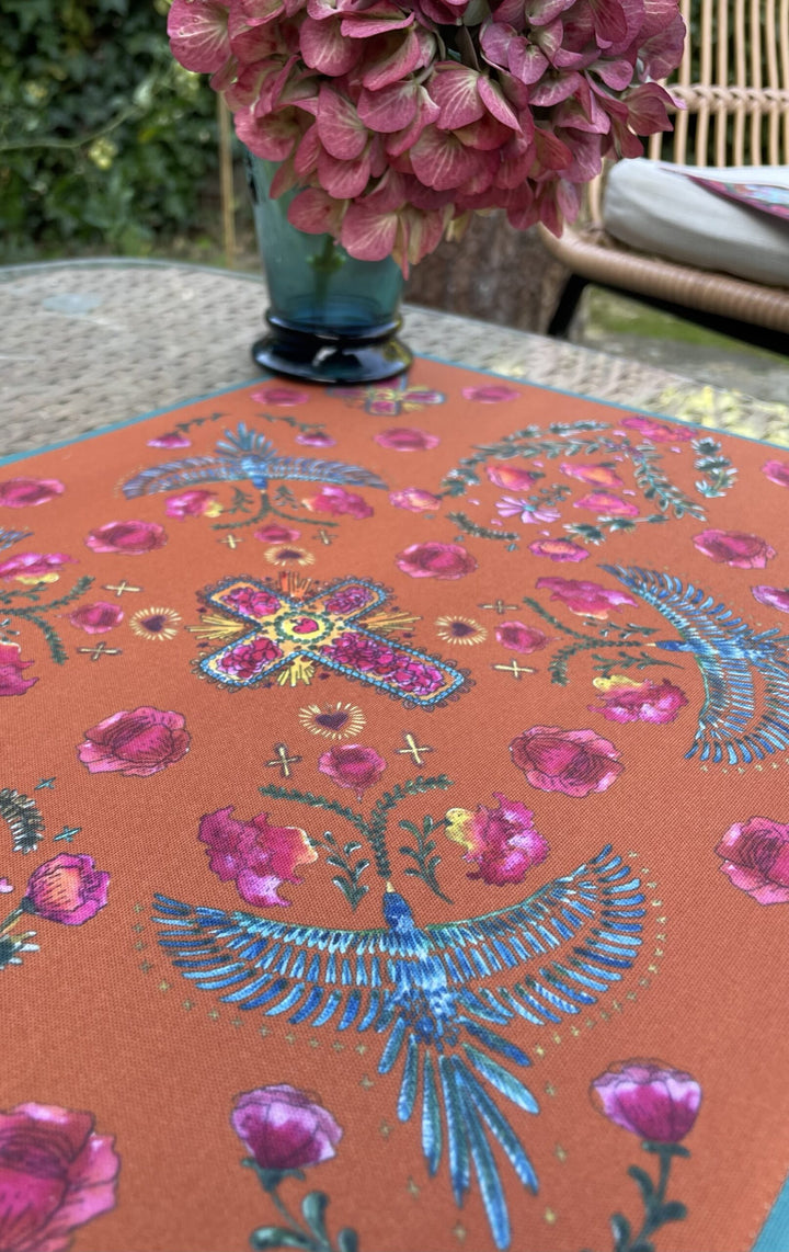 Sets de table - Tissu anti-tâches - Motifs fleurs - Fond uni rouille Sets de table Maison Datcha