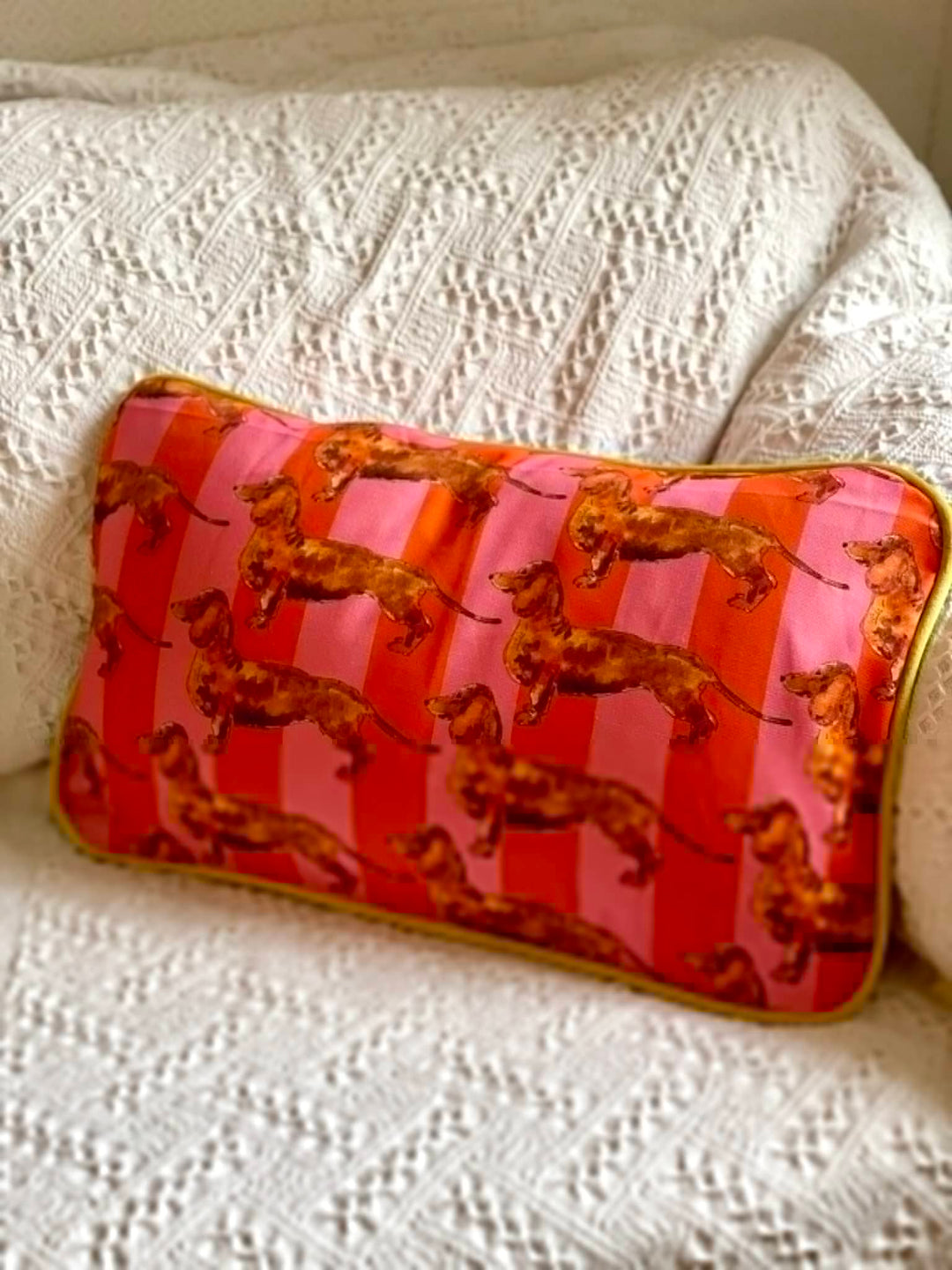Housse de coussin mat - Teckel - rayures roses et oranges