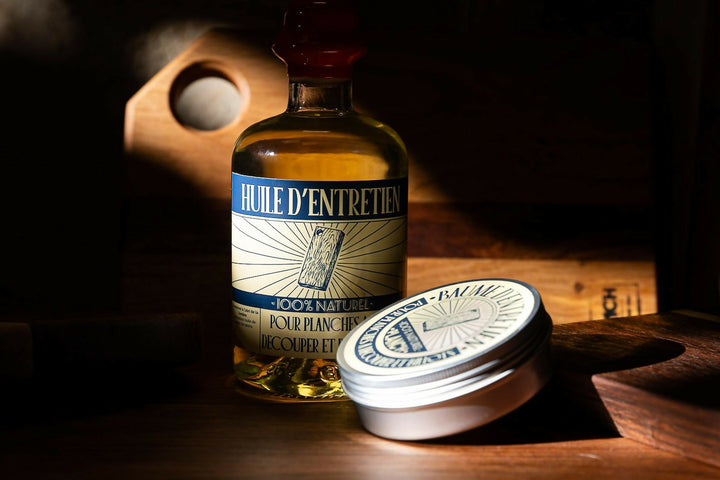 Kit d’entretien naturel pour billots et planches en bois – Huile + baume protecteur made in France