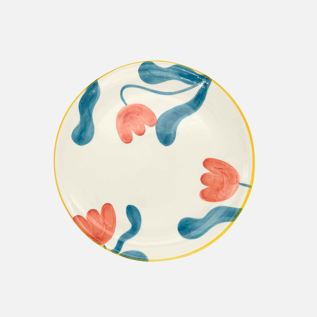 Large Tulip Dinner Plate (Yellow Trim) (Set of 2)