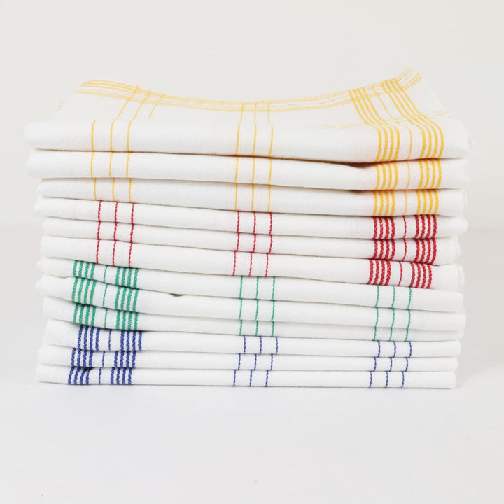 Lot de 12 torchons de cuisine coton tissé teint jacquard MAEVA - Made in Portugal Maniques - Gants de cuisine Linandelle