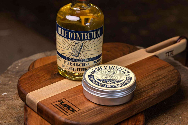 Kit d’entretien naturel pour billots et planches en bois – Huile + baume protecteur made in France