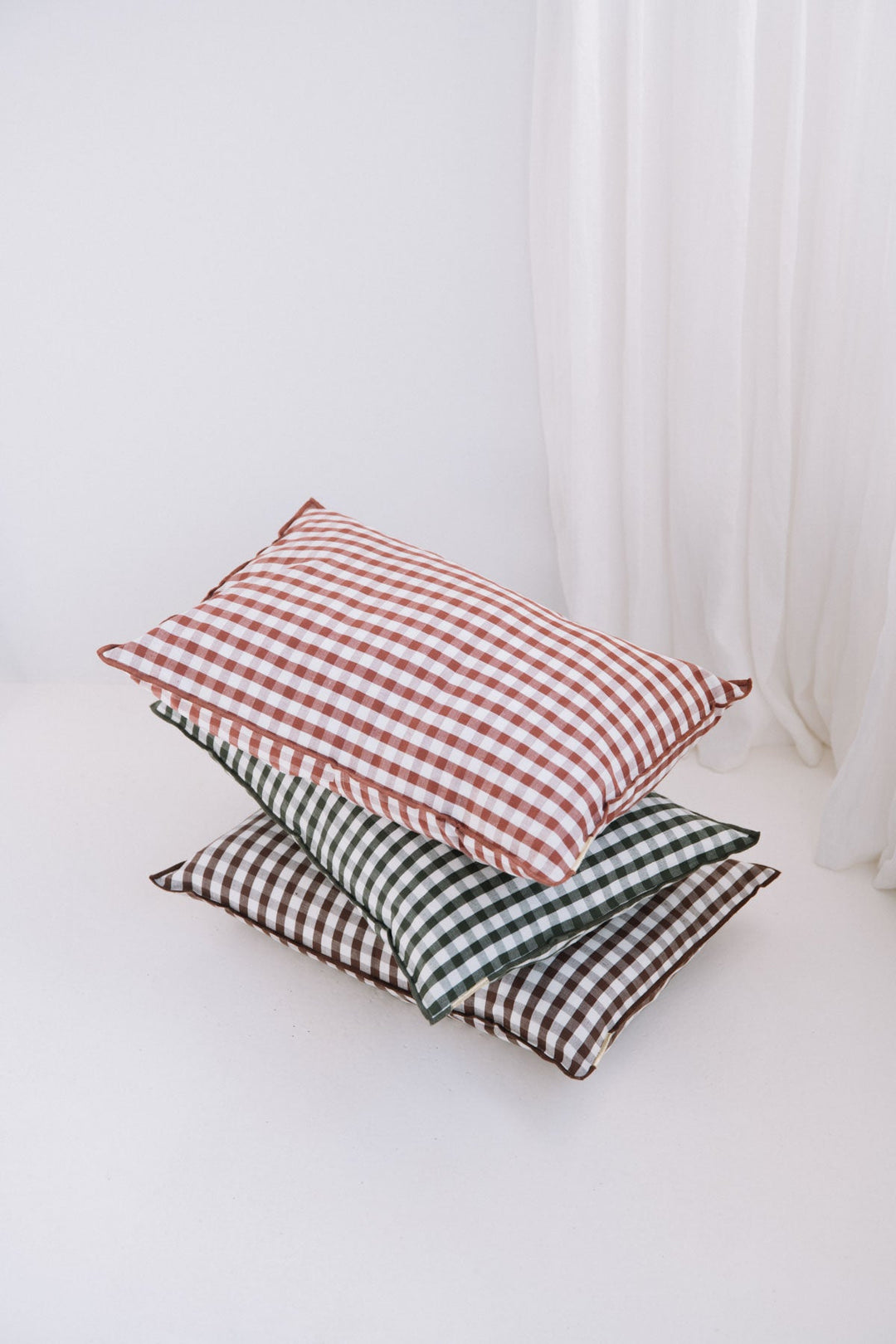 Removable cotton linen cushion cover 35x50 cm Vichy - Rust