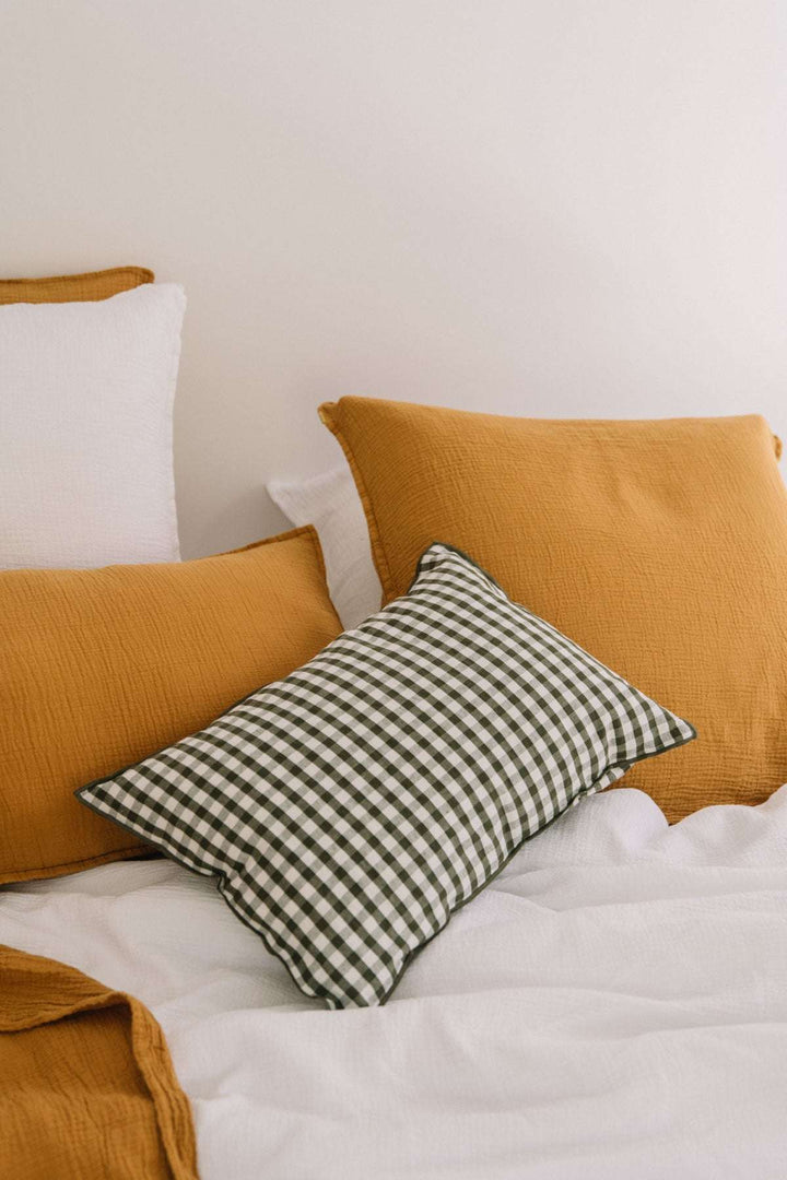 Coussin déhoussable en lin coton 35x50 cm Vichy - Vert câpre Coussins Les Pensionnaires