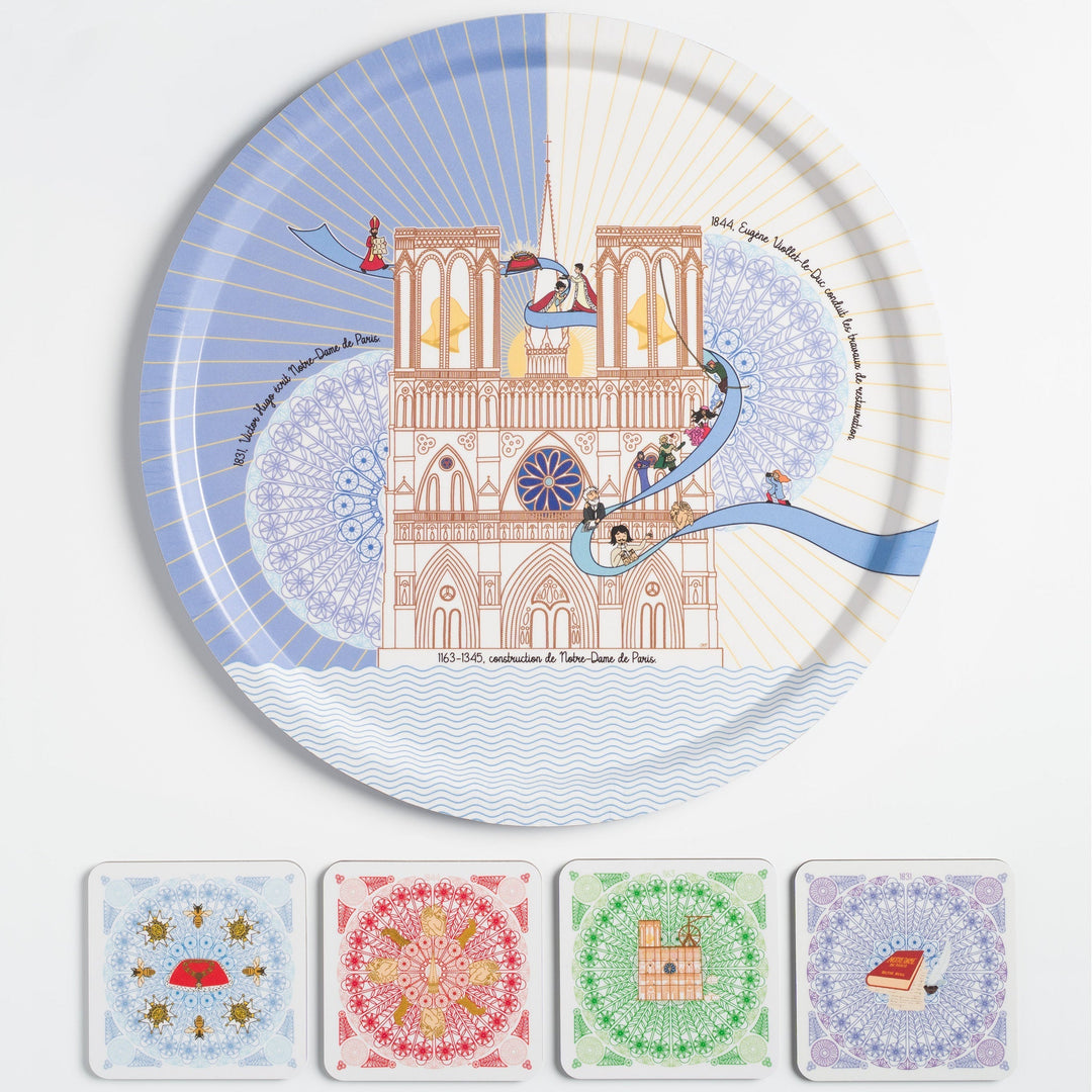 Ensemble plateau et dessous-de-verre Notre-Dame de Paris, fabriqués en France · Ours Blanc Paris