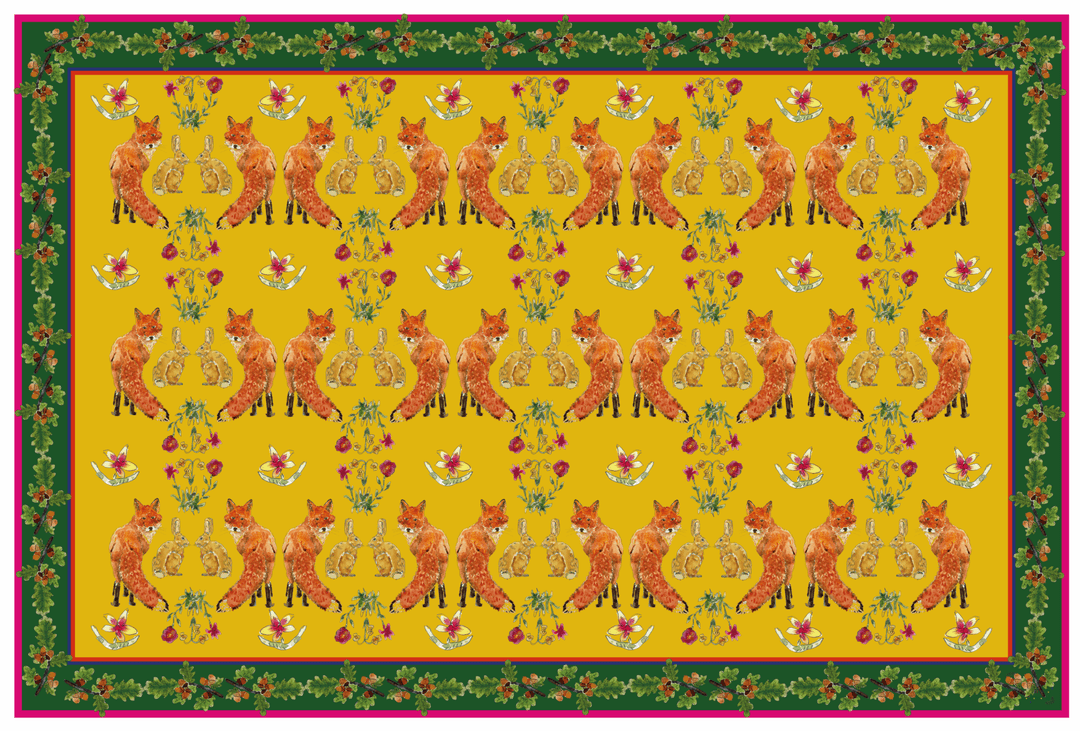 Sets de table - Tissu polyester - Motifs renards et lièvres - Fond uni curry Sets de table Maison Datcha