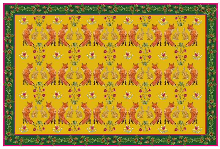Sets de table - Tissu polyester - Motifs renards et lièvres - Fond uni curry Sets de table Maison Datcha