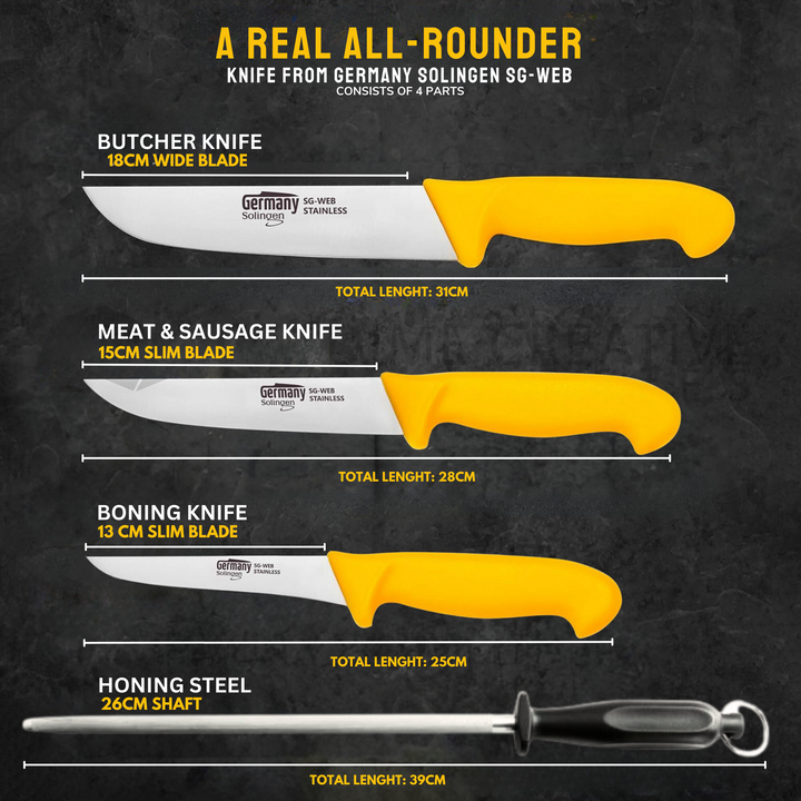 Set de couteaux à viande 4 pièces avec fusil à aiguiser