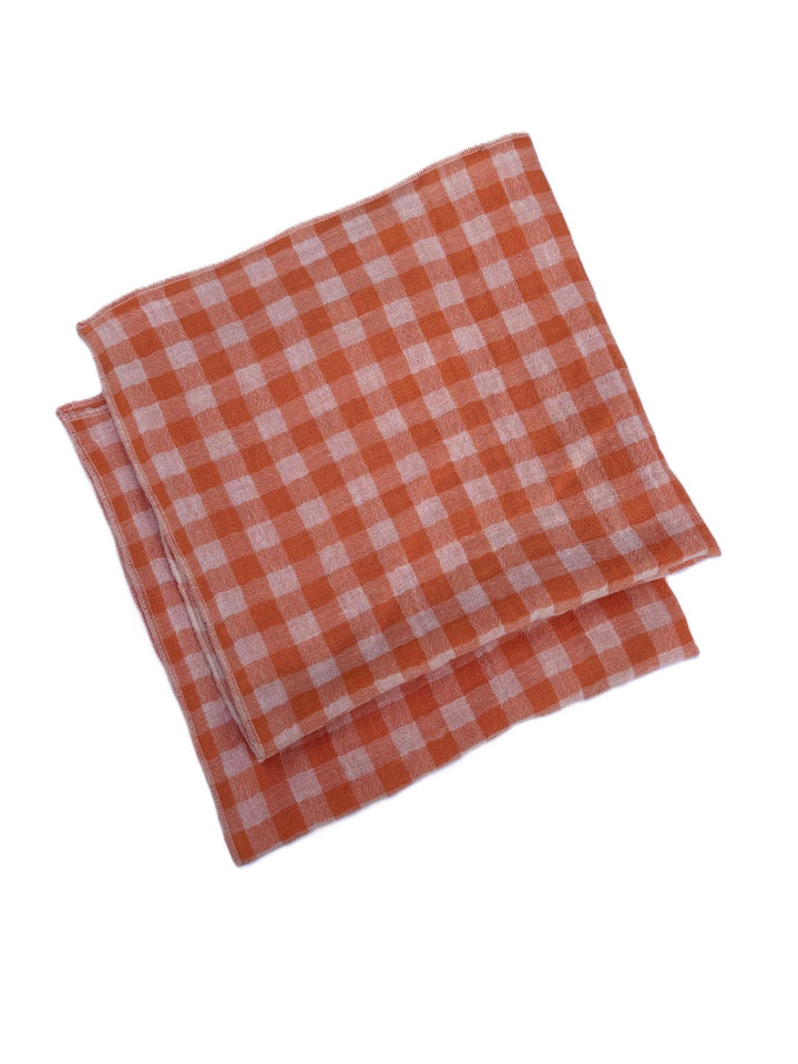 2 Serviettes de Table en Double Gaze de Coton – Vichy clémentine – 40x40 cm