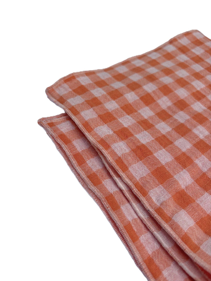 2 Serviettes de Table en Double Gaze de Coton – Vichy clémentine – 40x40 cm