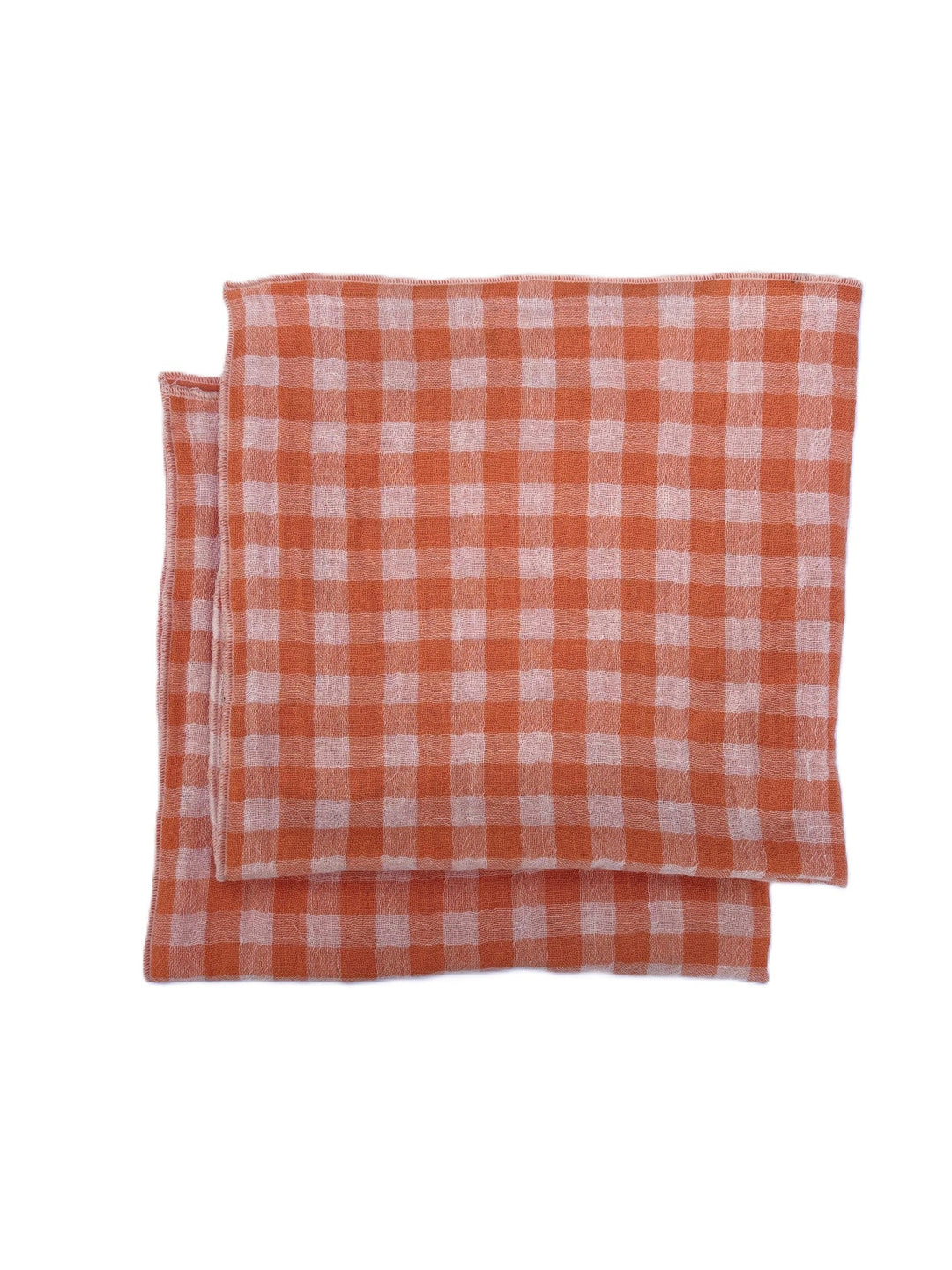2 Serviettes de Table en Double Gaze de Coton – Vichy clémentine – 40x40 cm