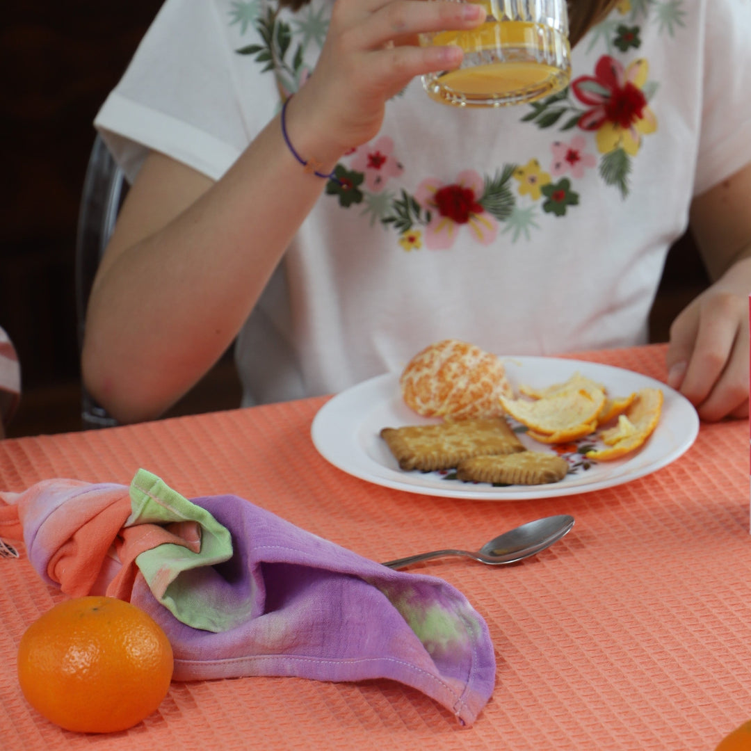 Serviette de table tie and dye orange et vert - Lot de 2