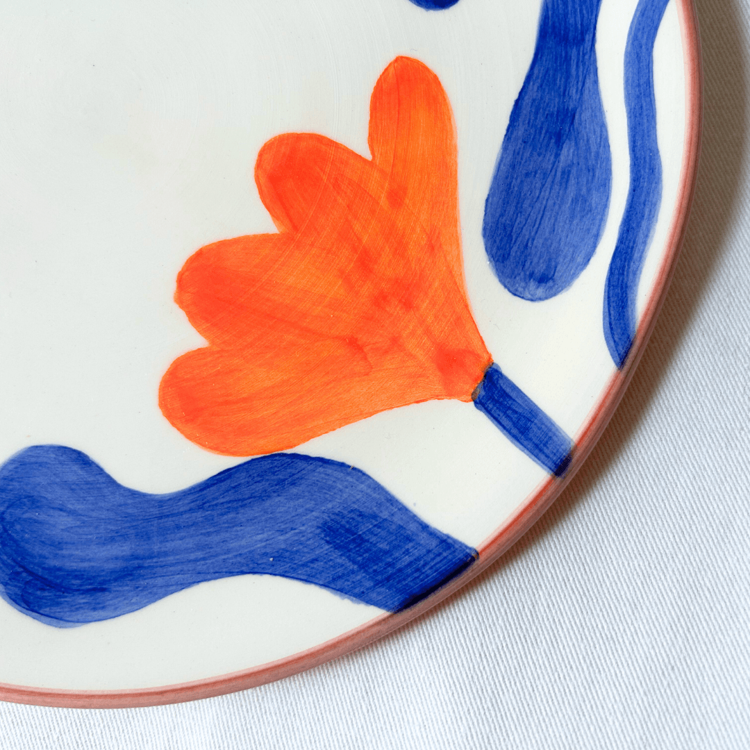 Set of 2 Handpainted Small Orange Flower Plates - ROSE BALIMBA