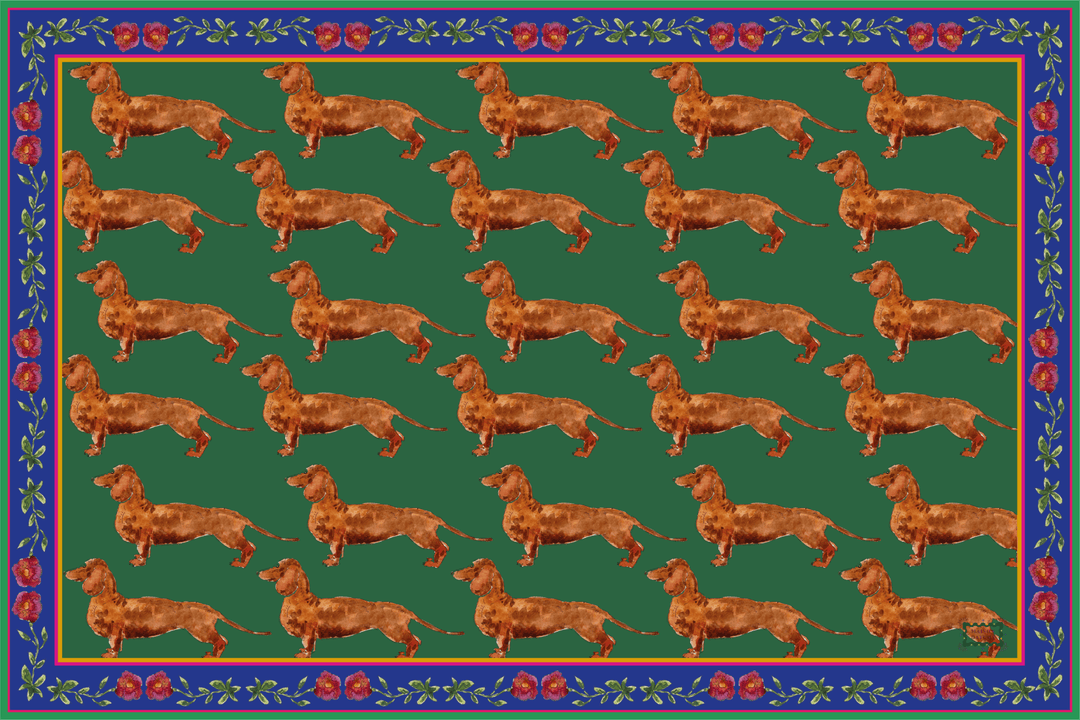 Placemats - Polyester fabric - Dachshund pattern - Plain green background