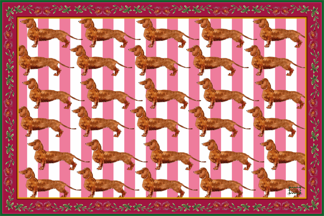 Sets de table - Tissu polyester - Motifs teckels - Fond rayures roses et blanches Sets de table Maison Datcha