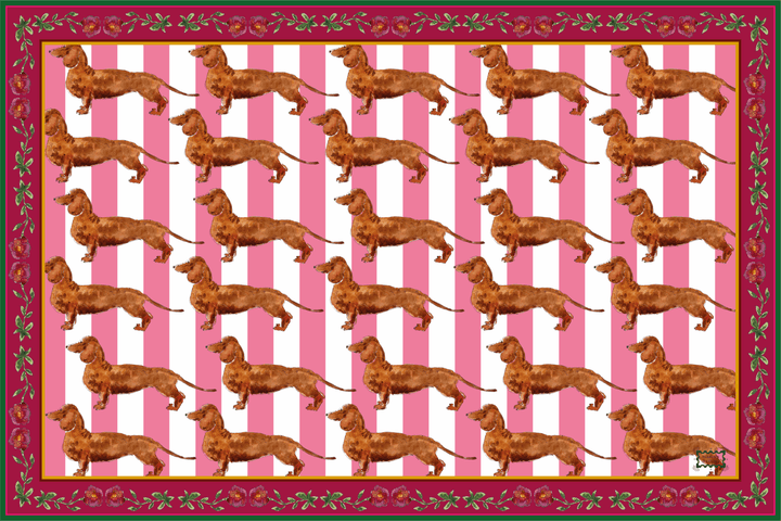 Sets de table - Tissu polyester - Motifs teckels - Fond rayures roses et blanches Sets de table Maison Datcha