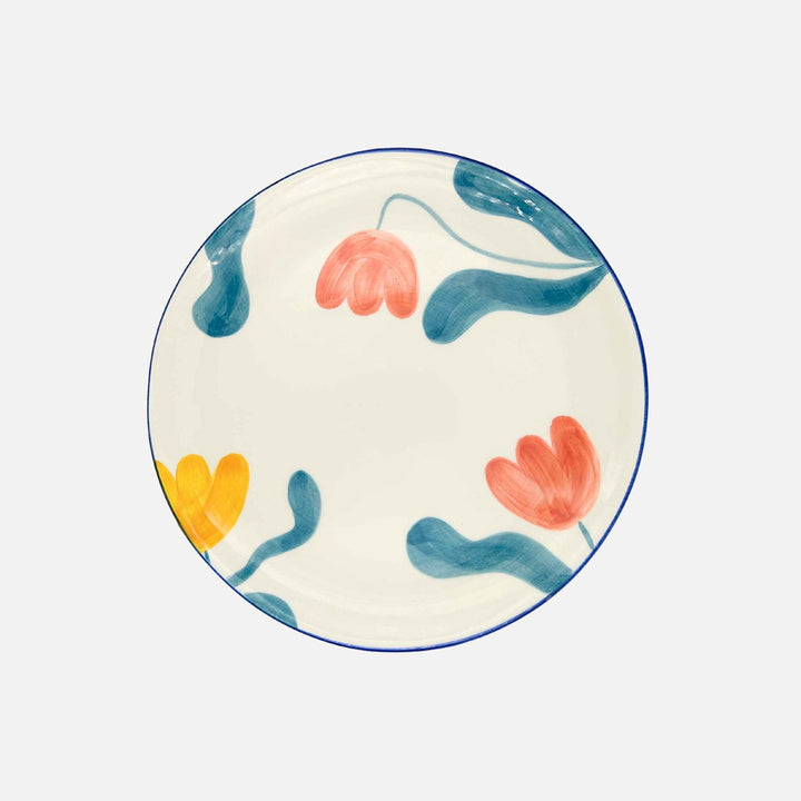 Large Tulip Dinner Plate (Blue Trim) (Set of 2)